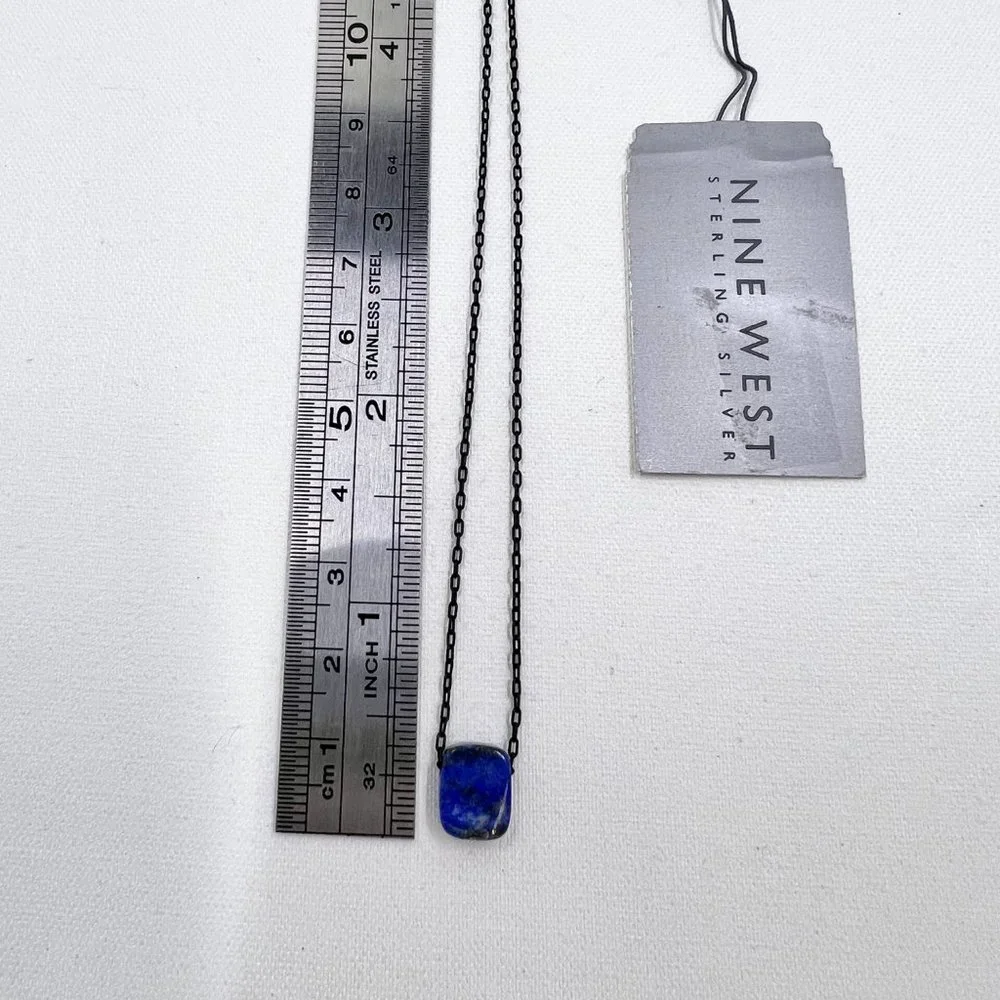 NWT - Nine West - Blue Glass Square Pendant 16” Black 925 Chain w/ Hook Closure - Picture 8 of 8